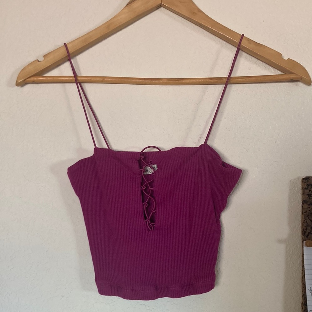 Trendy Pink Lace-Up Crop Top